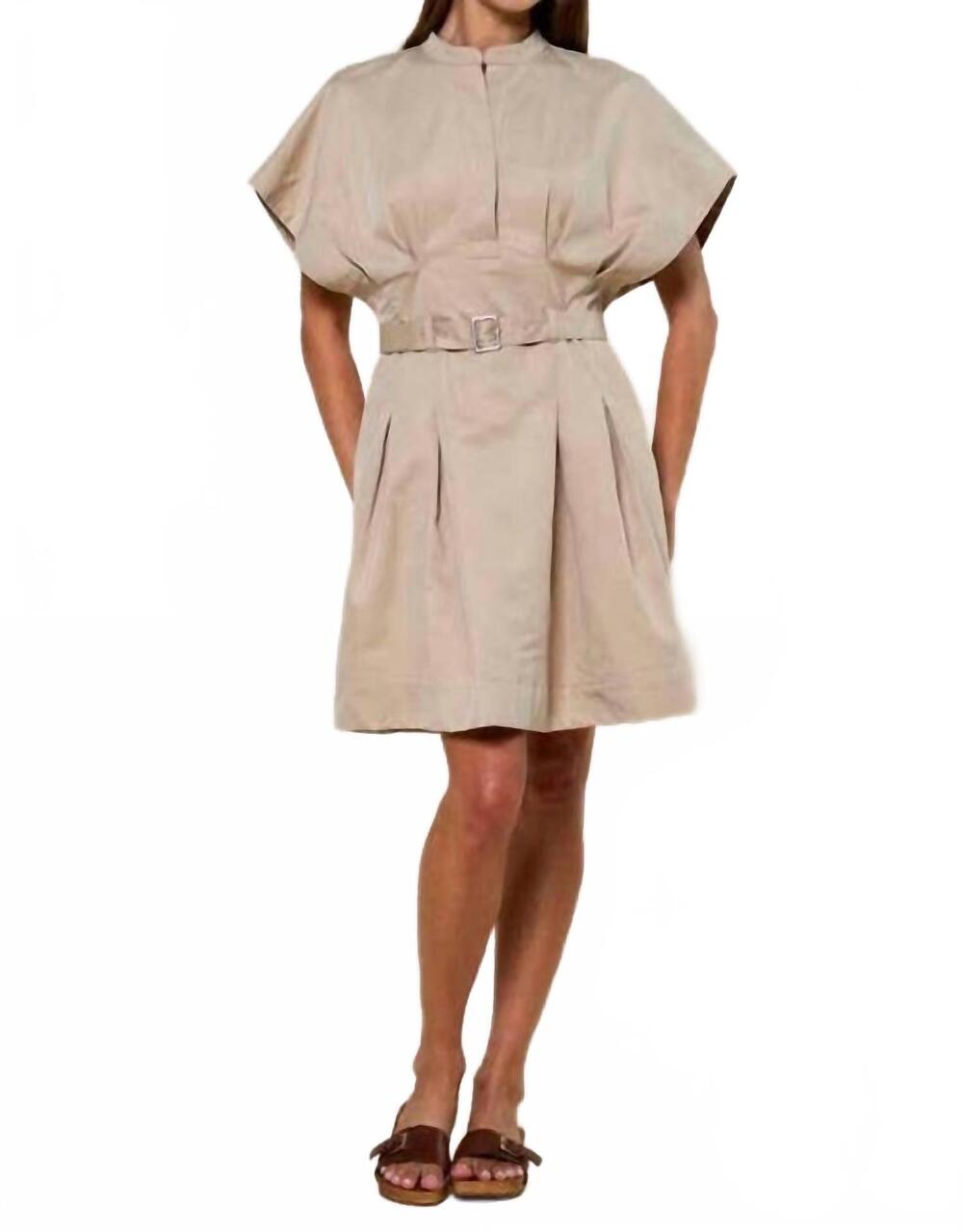 NEW LALAVON dolmani pleated mini dress in taupe